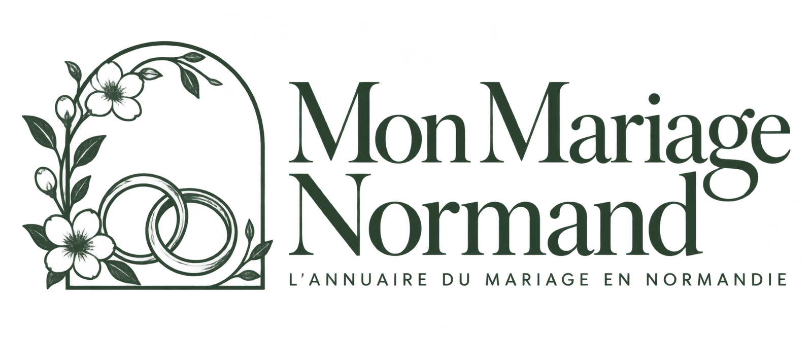 Mon Mariage Normand — arche, alliances et fleurs de pommier